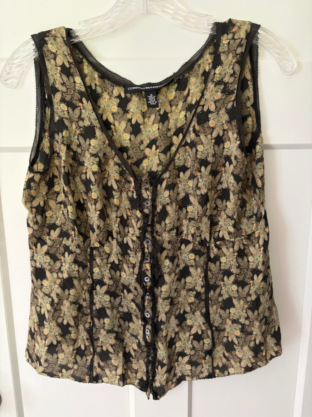 Company Ellen Tracy 100% Silk Floral Tank Top Sz 10 Sheer Boho Fairy Grunge Y2K